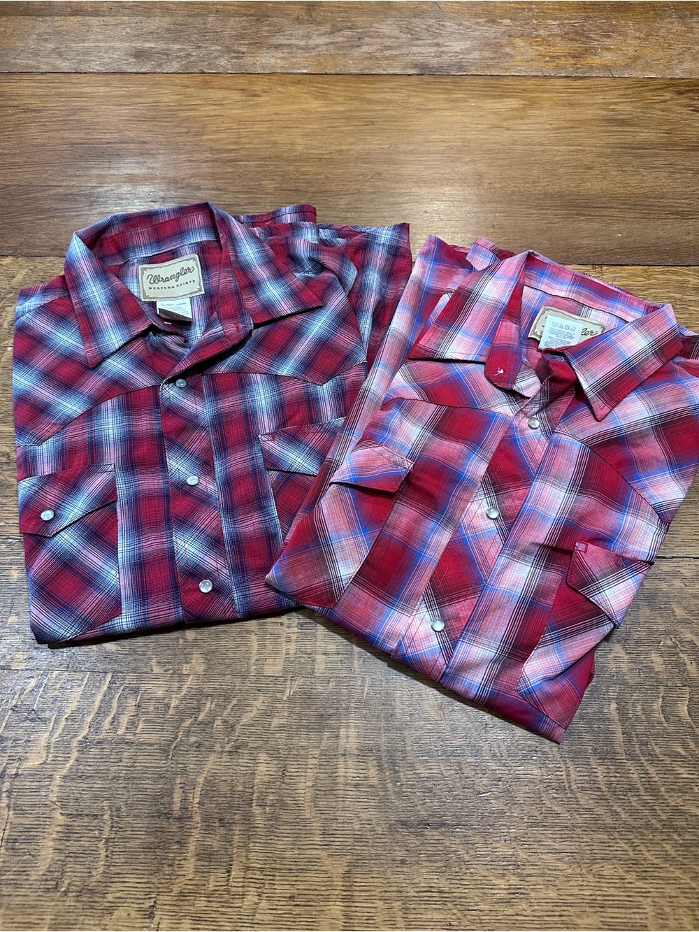 Wrangler Red and Blue Plaid Western Button-Down Shirt Pair sz XL 2 shirts